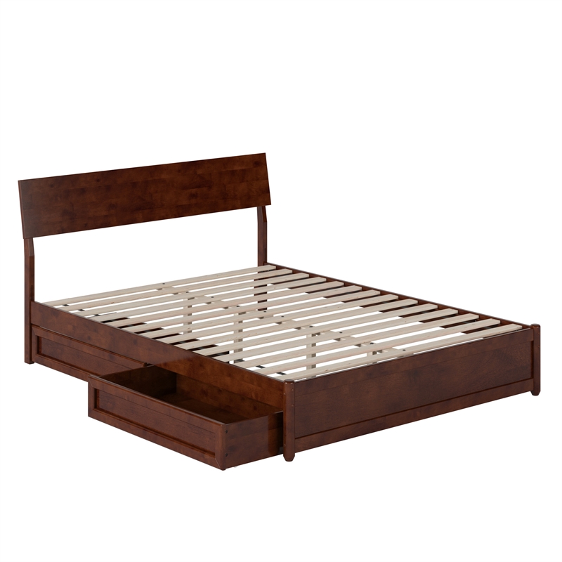 Norla Queen Wood Platform Bed with Footboard and Drawers in Walnut