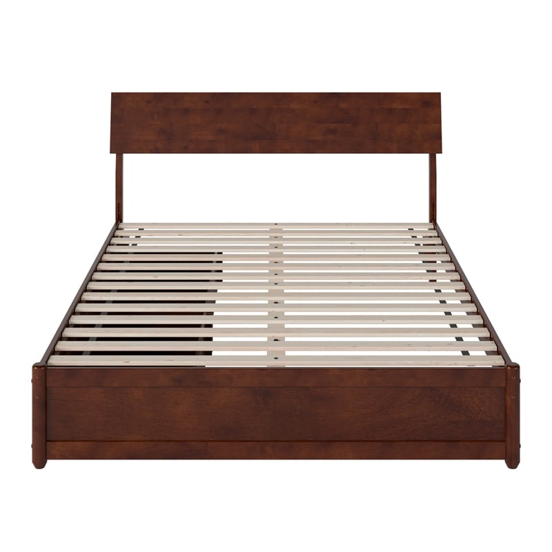 Norla Queen Wood Platform Bed with Footboard and Drawers in Walnut