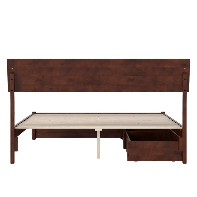 Norla Queen Wood Platform Bed with Footboard and Drawers in Walnut