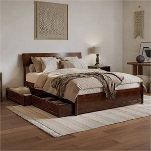 Norla Queen Wood Platform Bed with Footboard and Drawers in Walnut