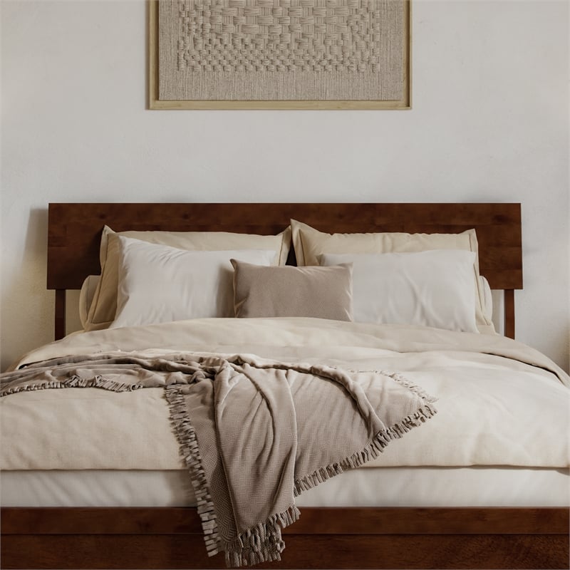 Norla Queen Wood Platform Bed with Footboard and Drawers in Walnut