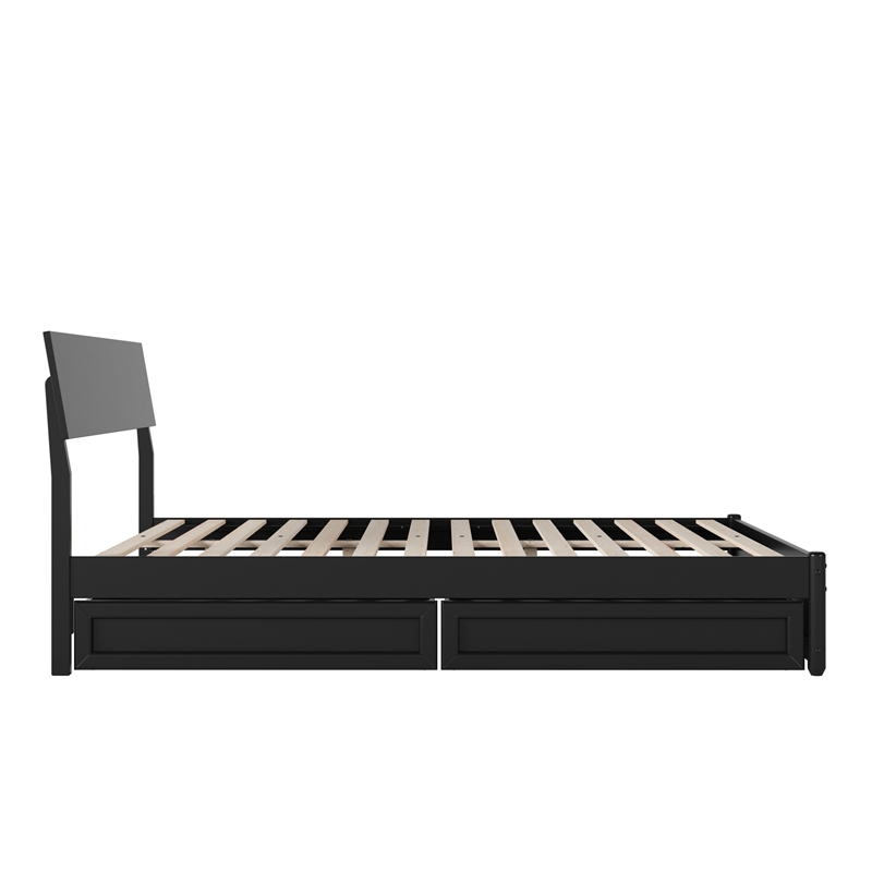Norla Queen Wood Platform Bed with Footboard and Drawers in Black