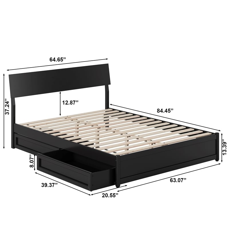 Norla Queen Wood Platform Bed with Footboard and Drawers in Black