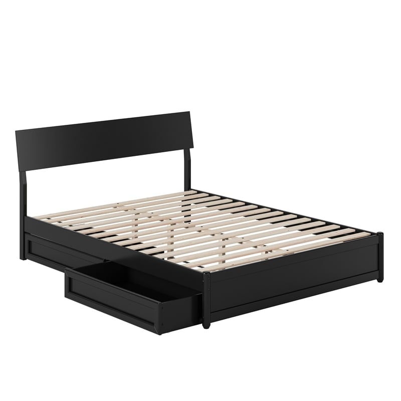Norla Queen Wood Platform Bed with Footboard and Drawers in Black