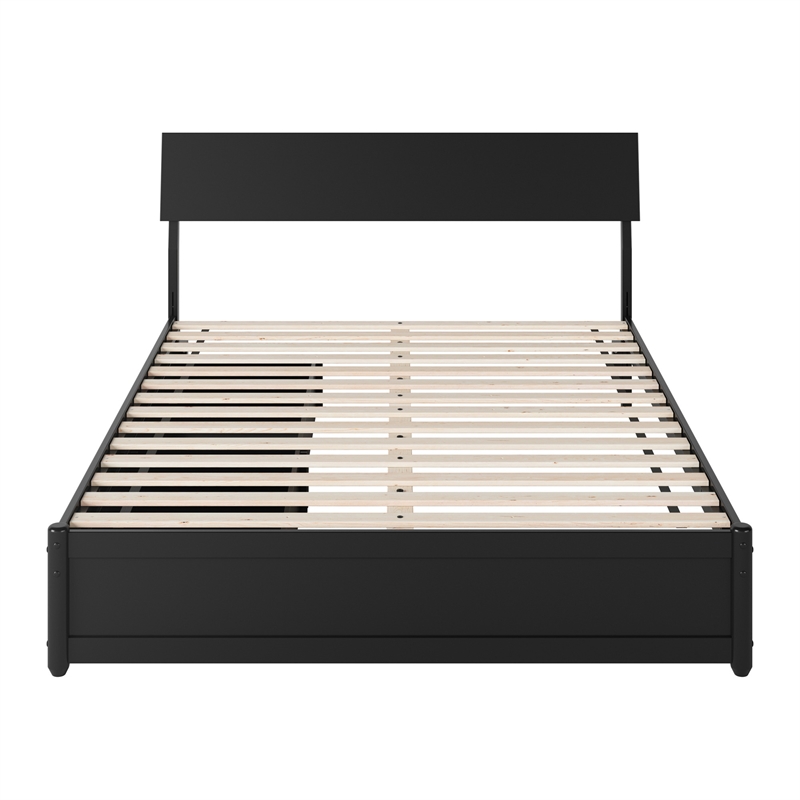 Norla Queen Wood Platform Bed with Footboard and Drawers in Black