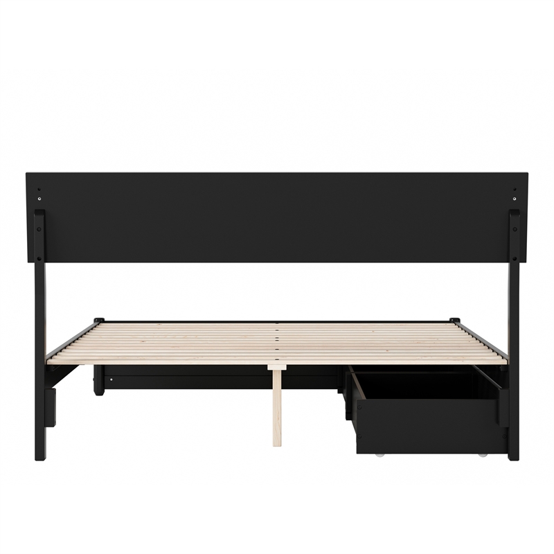 Norla Queen Wood Platform Bed with Footboard and Drawers in Black