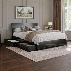 Norla Queen Wood Platform Bed with Footboard and Drawers in Black