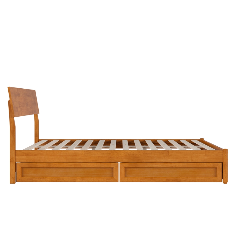 Norla Queen Wood Platform Bed with Footboard and Drawers in Light Toffee