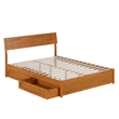 Norla Queen Wood Platform Bed with Footboard and Drawers in Light Toffee