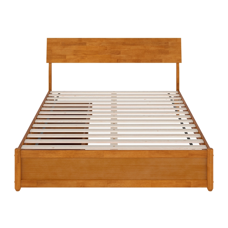 Norla Queen Wood Platform Bed with Footboard and Drawers in Light Toffee