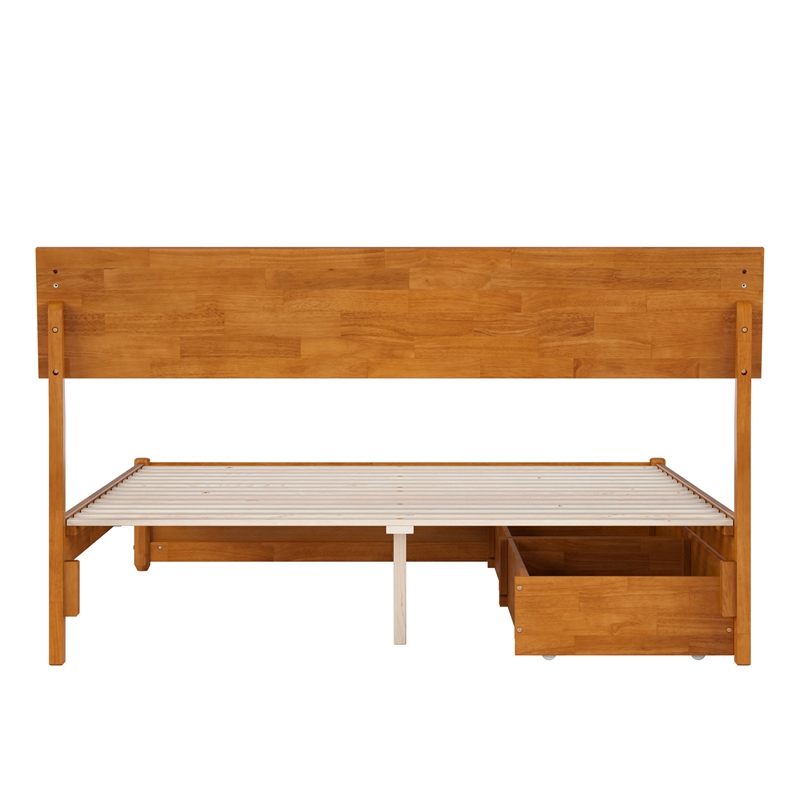 Norla Queen Wood Platform Bed with Footboard and Drawers in Light Toffee