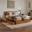 Norla Queen Wood Platform Bed with Footboard and Drawers in Light Toffee