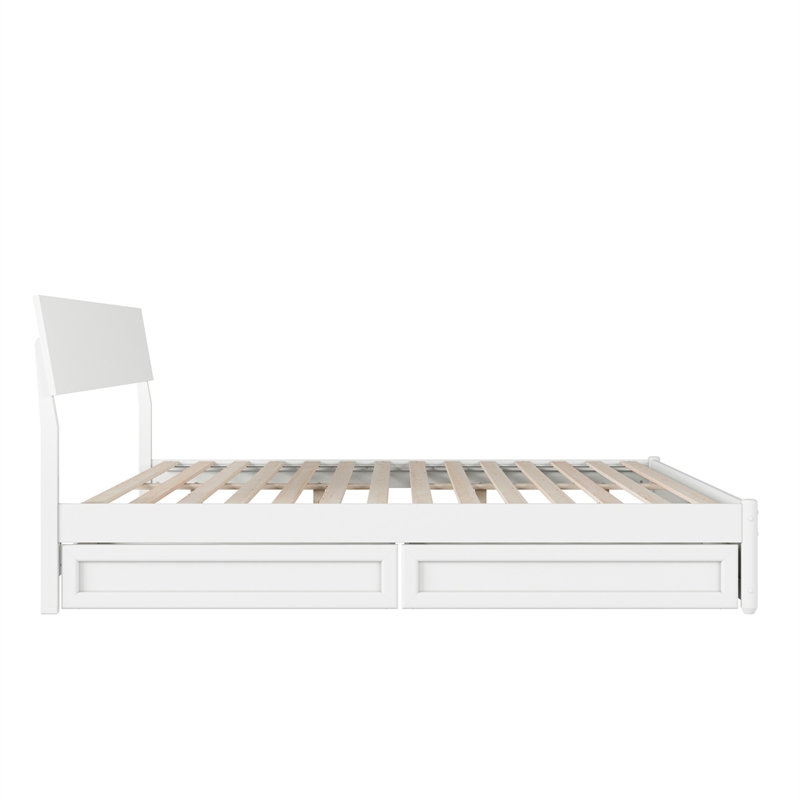 Norla King Wood Platform Bed with Footboard and Drawers in White
