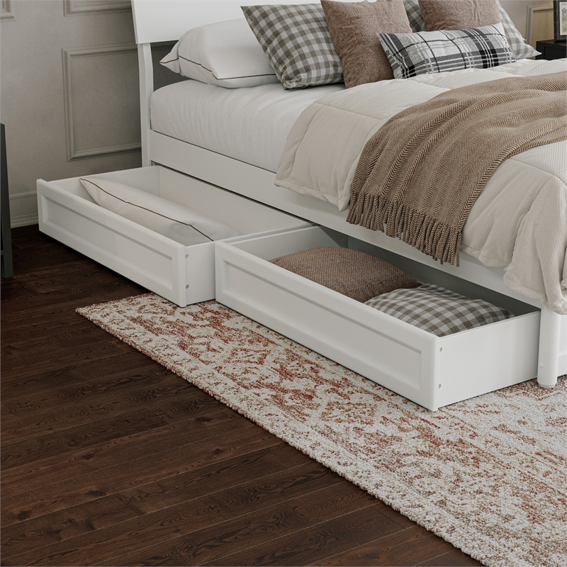 Norla King Wood Platform Bed with Footboard and Drawers in White