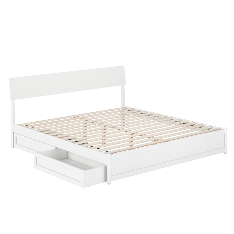 Norla King Wood Platform Bed with Footboard and Drawers in White
