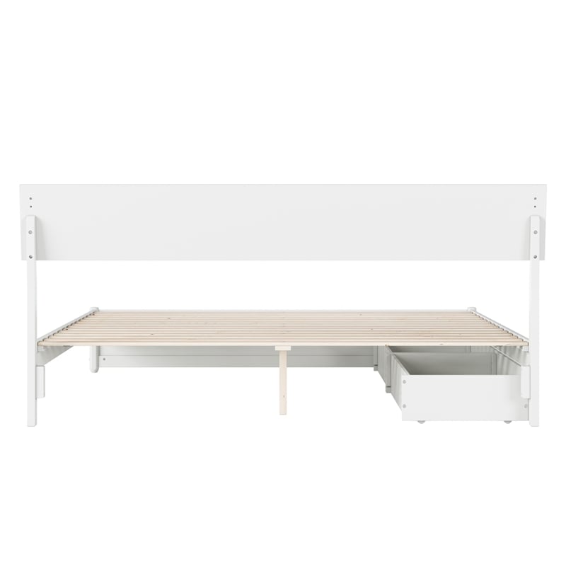 Norla King Wood Platform Bed with Footboard and Drawers in White