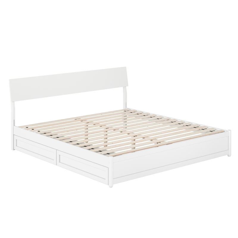 Norla King Wood Platform Bed with Footboard and Drawers in White