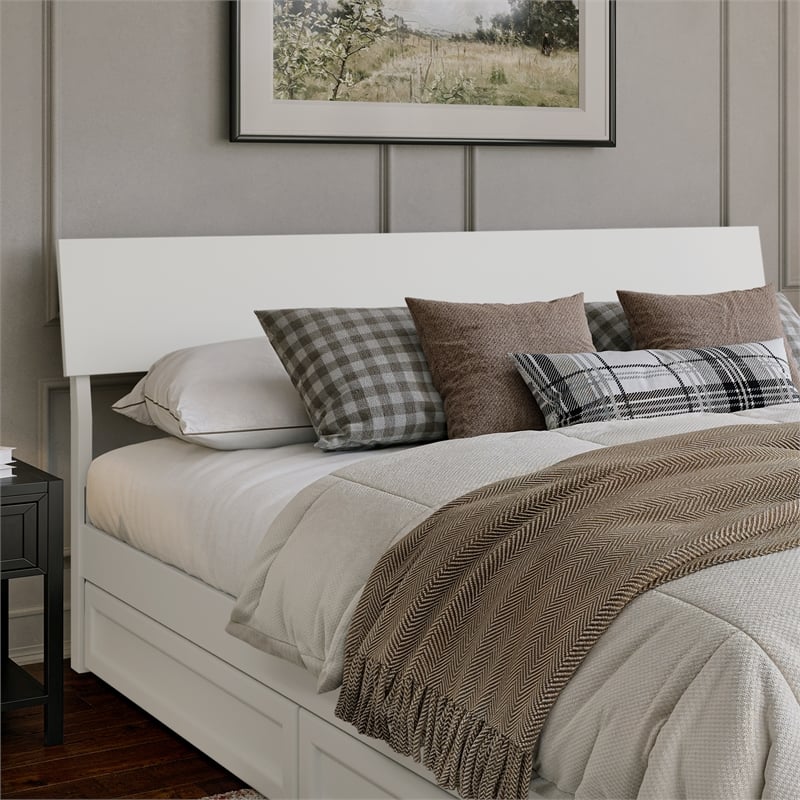 Norla King Wood Platform Bed with Footboard and Drawers in White