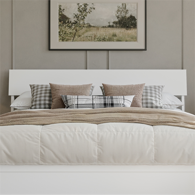 Norla King Wood Platform Bed with Footboard and Drawers in White