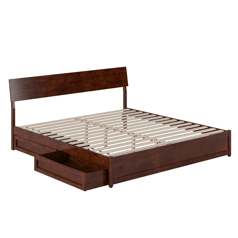 Norla King Wood Platform Bed with Footboard and Drawers in Walnut