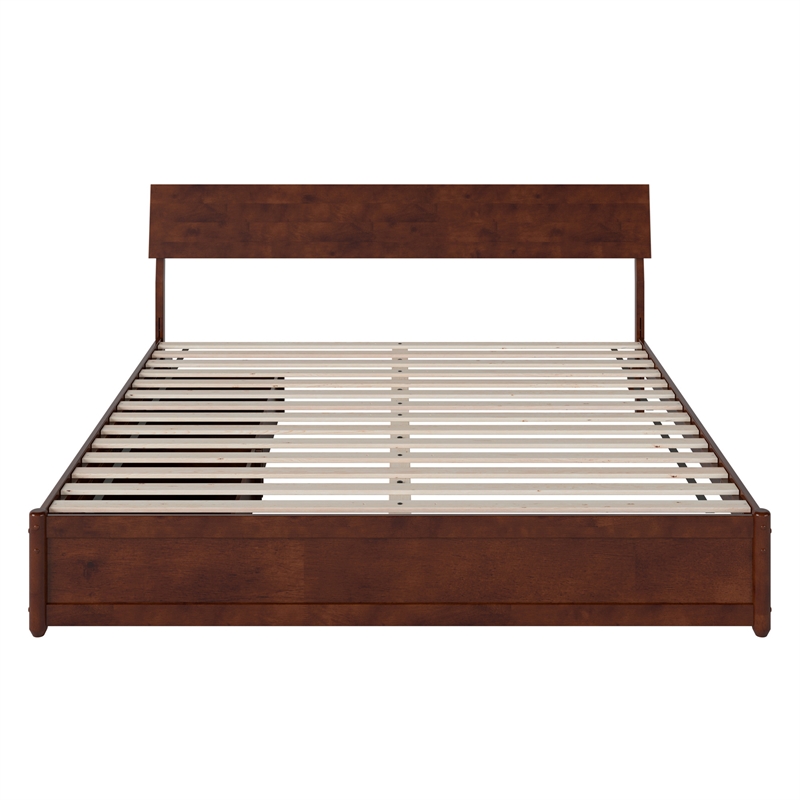 Norla King Wood Platform Bed with Footboard and Drawers in Walnut