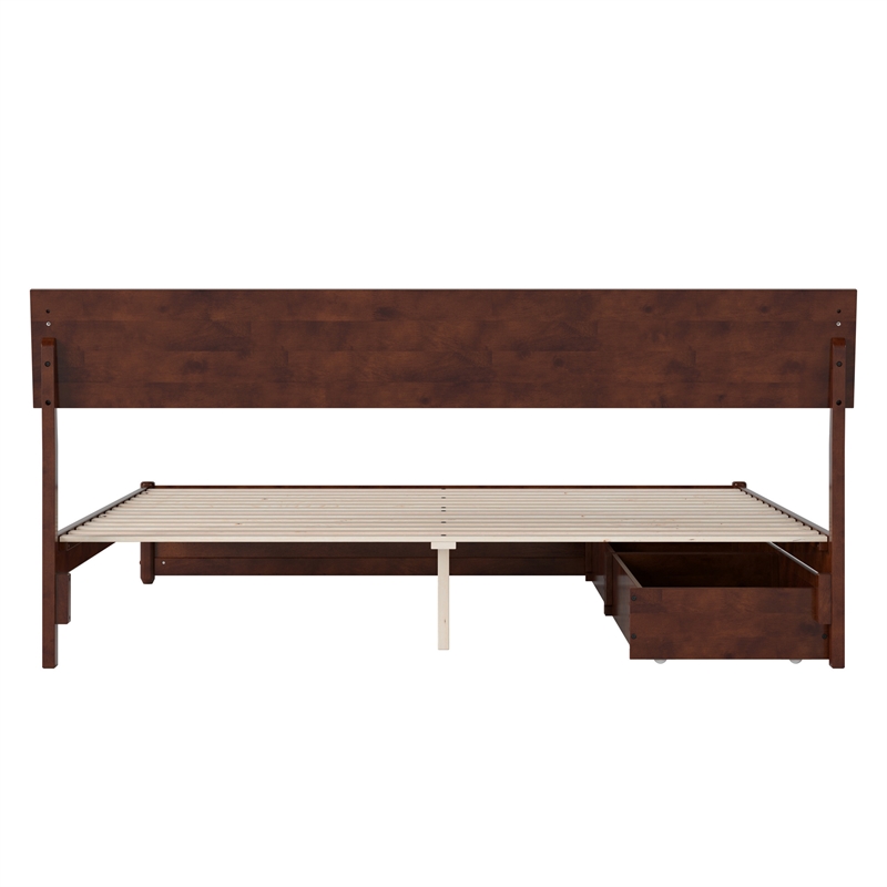 Norla King Wood Platform Bed with Footboard and Drawers in Walnut