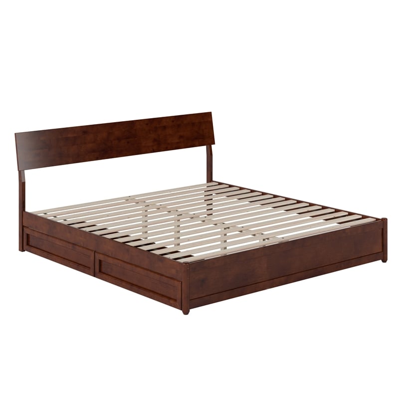 Norla King Wood Platform Bed with Footboard and Drawers in Walnut