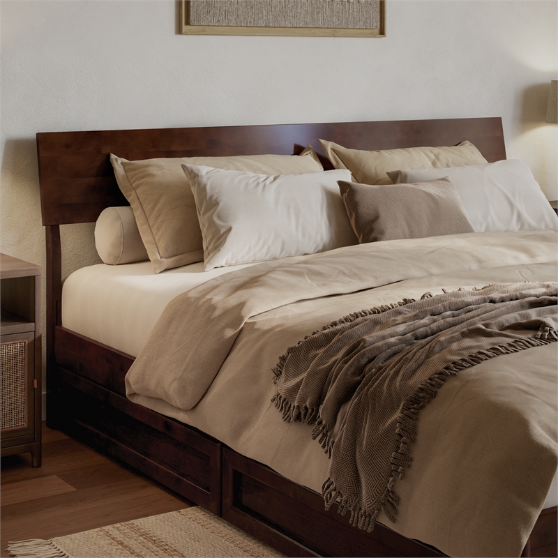 Norla King Wood Platform Bed with Footboard and Drawers in Walnut