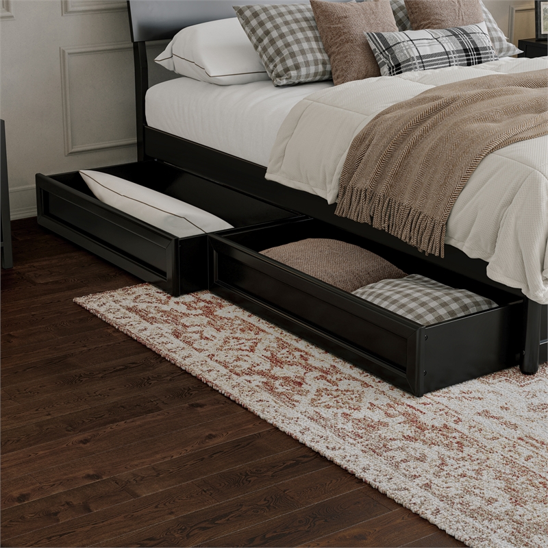 Norla King Wood Platform Bed with Footboard and Drawers in Black