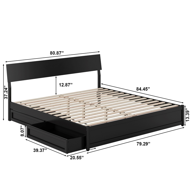 Norla King Wood Platform Bed with Footboard and Drawers in Black
