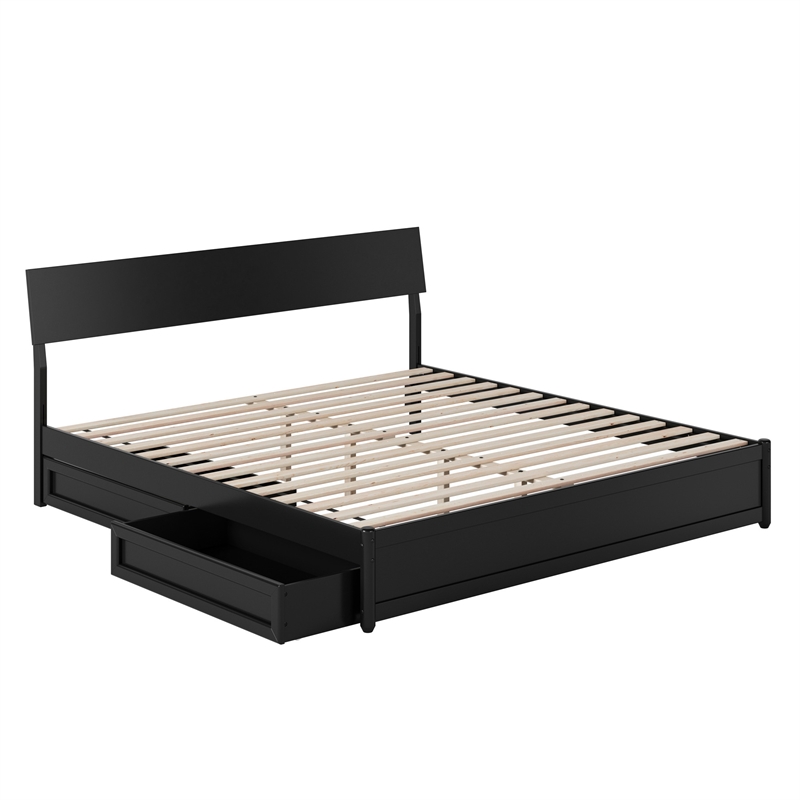Norla King Wood Platform Bed with Footboard and Drawers in Black