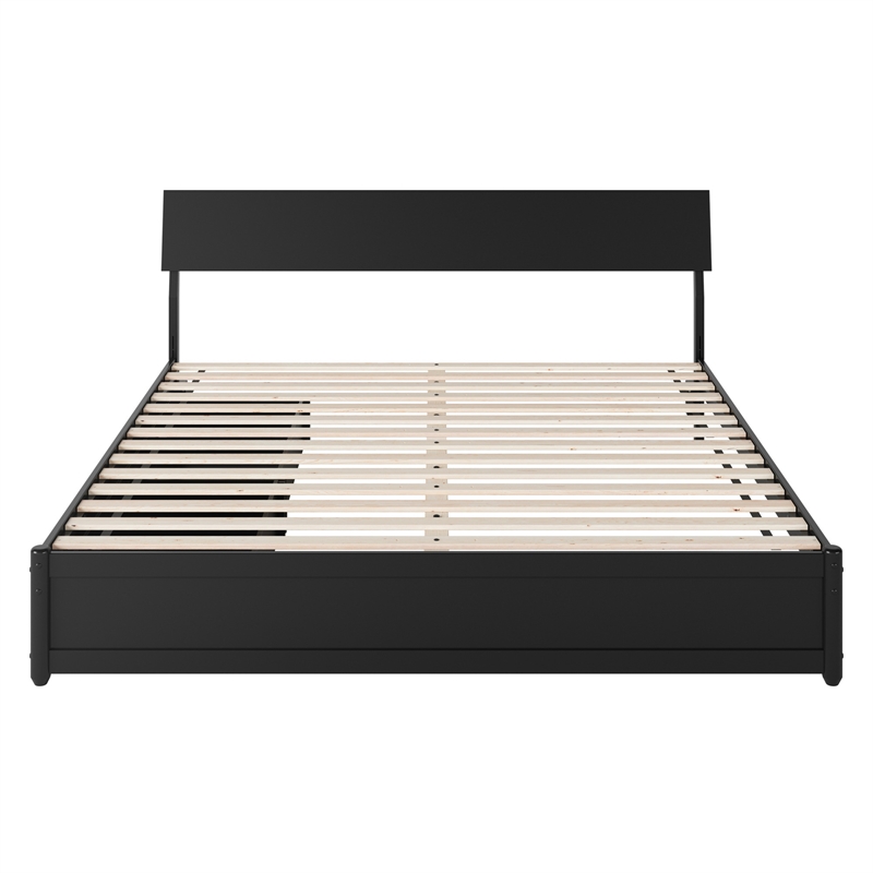 Norla King Wood Platform Bed with Footboard and Drawers in Black