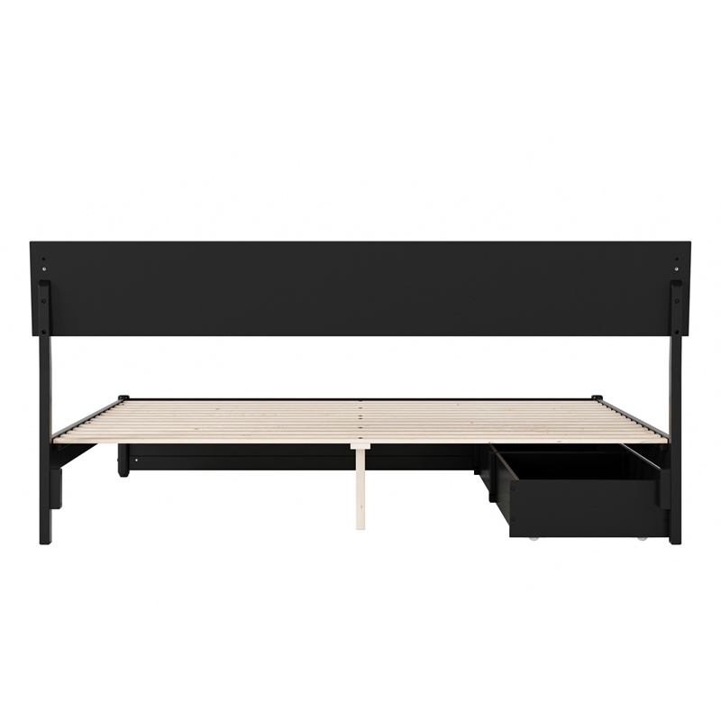 Norla King Wood Platform Bed with Footboard and Drawers in Black