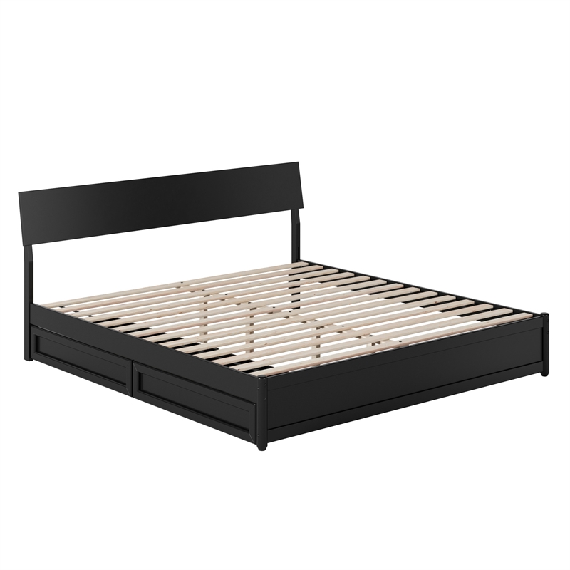 Norla King Wood Platform Bed with Footboard and Drawers in Black