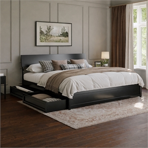 Norla King Wood Platform Bed with Footboard and Drawers in Black