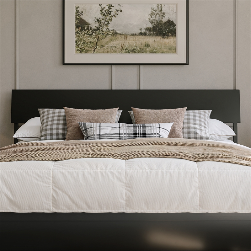 Norla King Wood Platform Bed with Footboard and Drawers in Black