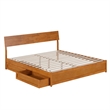 Norla King Wood Platform Bed with Footboard and Drawers in Light Toffee