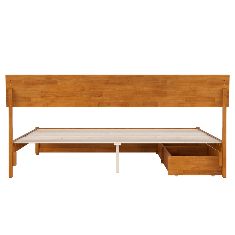 Norla King Wood Platform Bed with Footboard and Drawers in Light Toffee