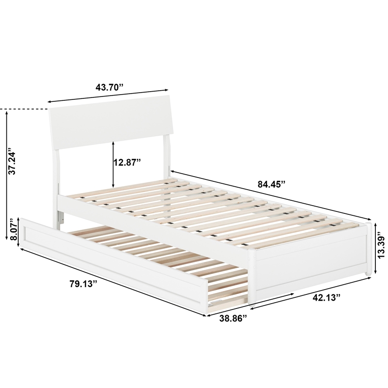 Norla Twin XL Wood Platform Bed with Footboard and Twin XL Trundle in White