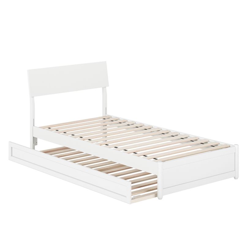 Norla Twin XL Wood Platform Bed with Footboard and Twin XL Trundle in White