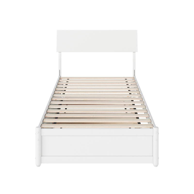 Norla Twin XL Wood Platform Bed with Footboard and Twin XL Trundle in White