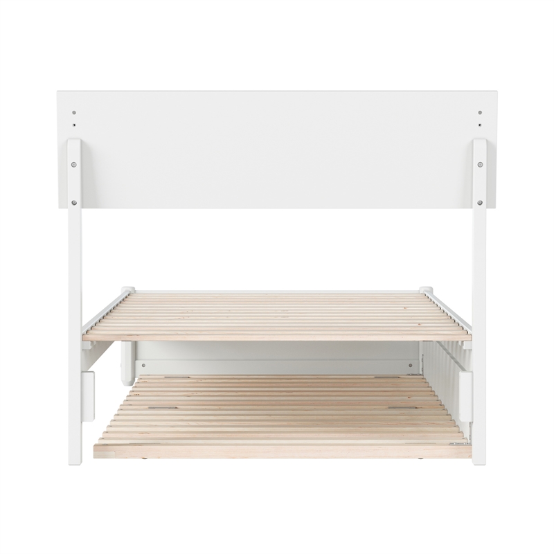 Norla Twin XL Wood Platform Bed with Footboard and Twin XL Trundle in White