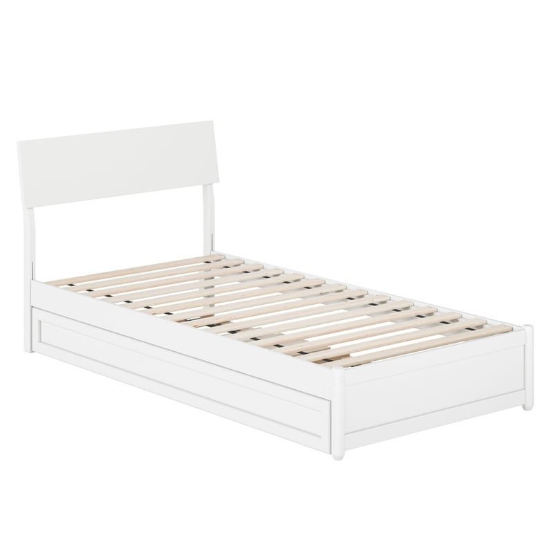 Norla Twin XL Wood Platform Bed with Footboard and Twin XL Trundle in White