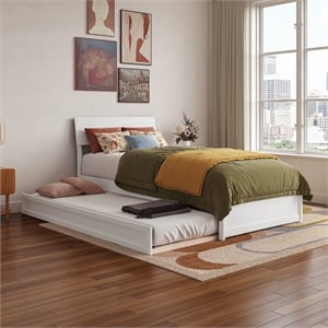 Norla Twin XL Wood Platform Bed with Footboard and Twin XL Trundle in White