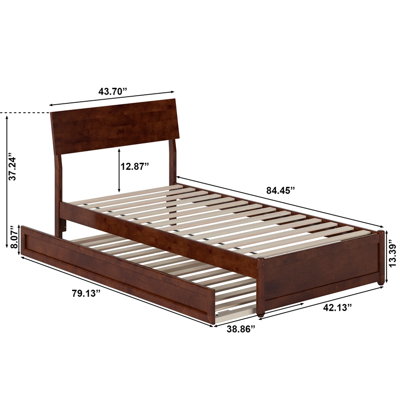 Norla Twin XL Wood Platform Bed with Footboard and Twin XL Trundle in Walnut