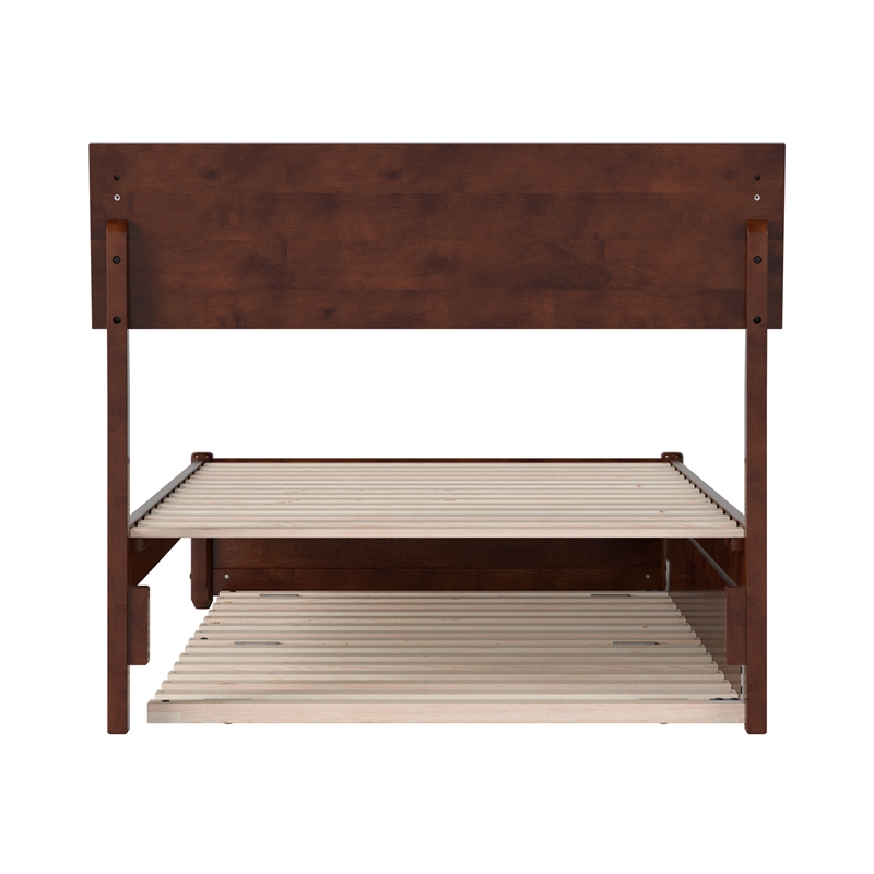 Norla Twin XL Wood Platform Bed with Footboard and Twin XL Trundle in Walnut