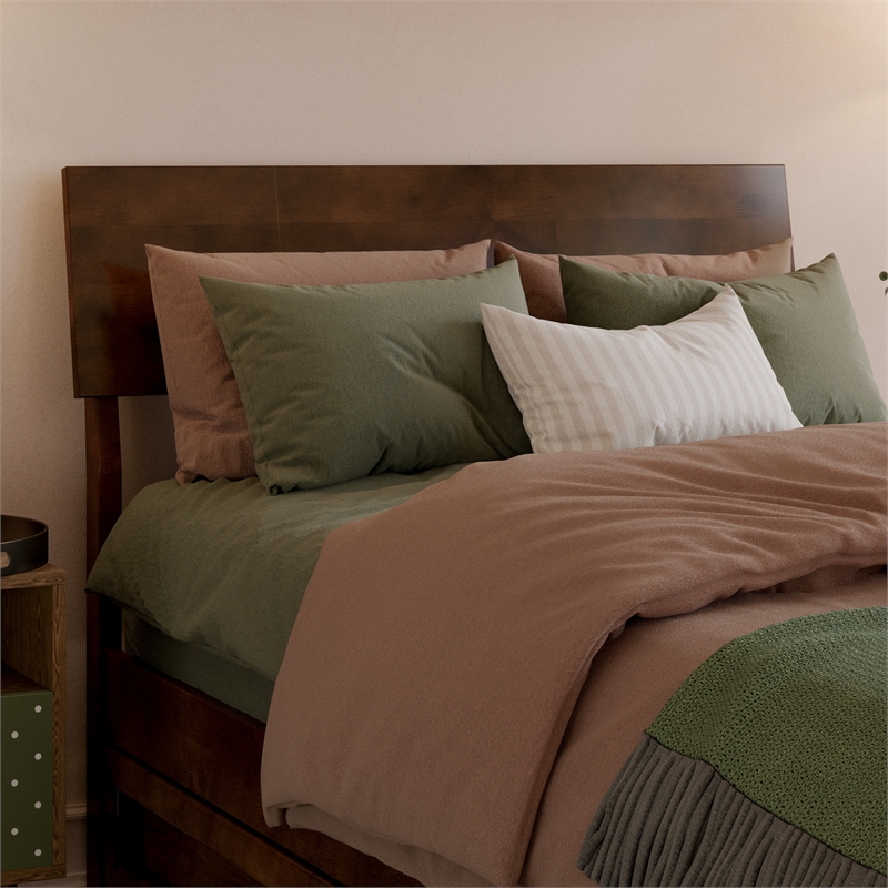 Norla Twin XL Wood Platform Bed with Footboard and Twin XL Trundle in Walnut