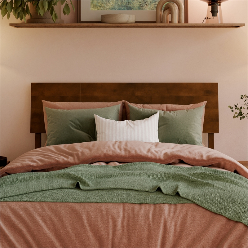 Norla Twin XL Wood Platform Bed with Footboard and Twin XL Trundle in Walnut