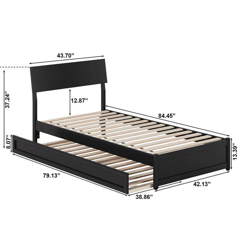 Norla Twin XL Wood Platform Bed with Footboard and Twin XL Trundle in Black