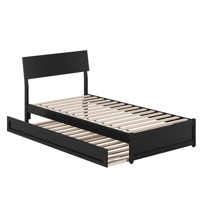 Norla Twin XL Wood Platform Bed with Footboard and Twin XL Trundle in Black